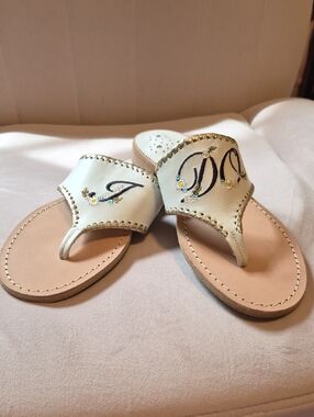 Jack Rogers I DO wedding Leather Floral Embroidered Thong Sandals - White